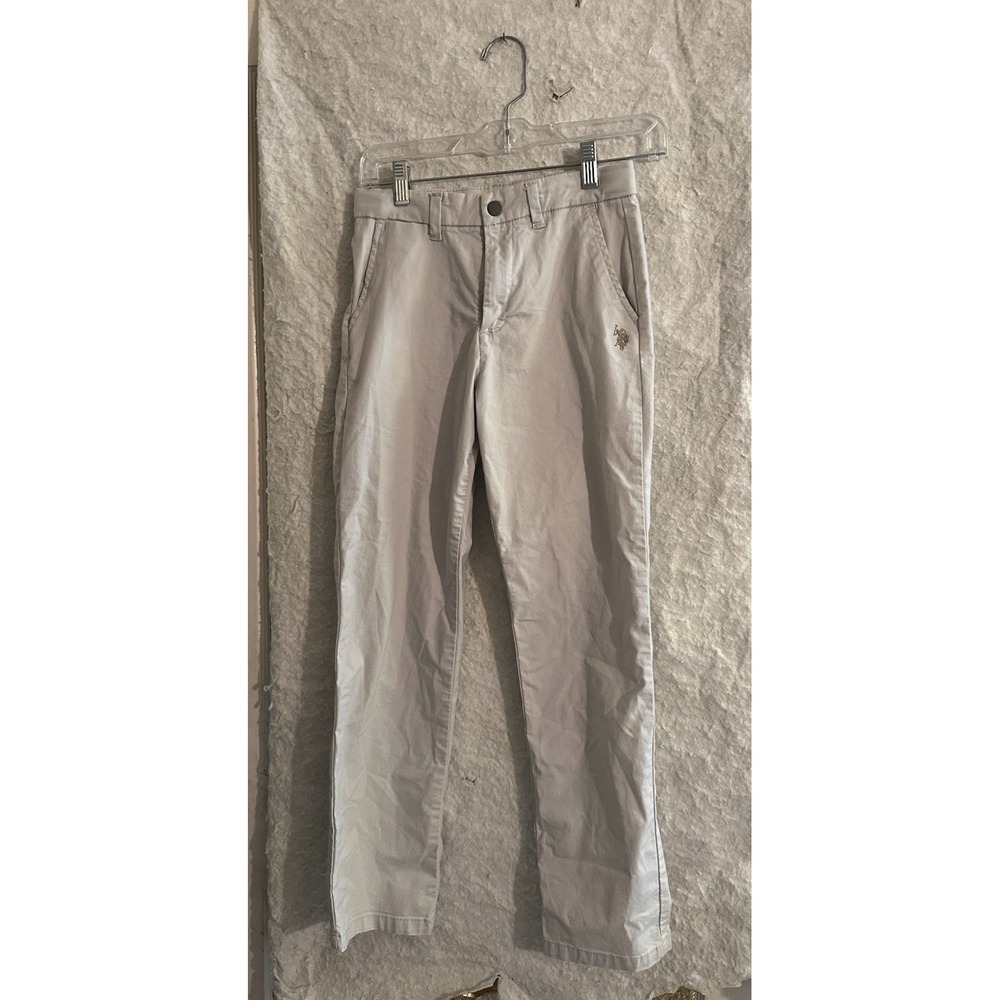 U.S. Polo Women's White Beige Khaki Long Career Flat Front Pants Size 14